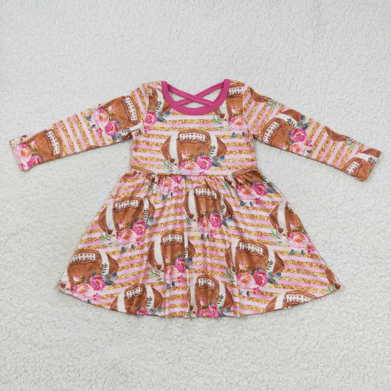 GLD0326 Football flowers print knee length dress