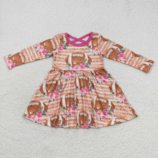 GLD0326 Football flowers print knee length dress