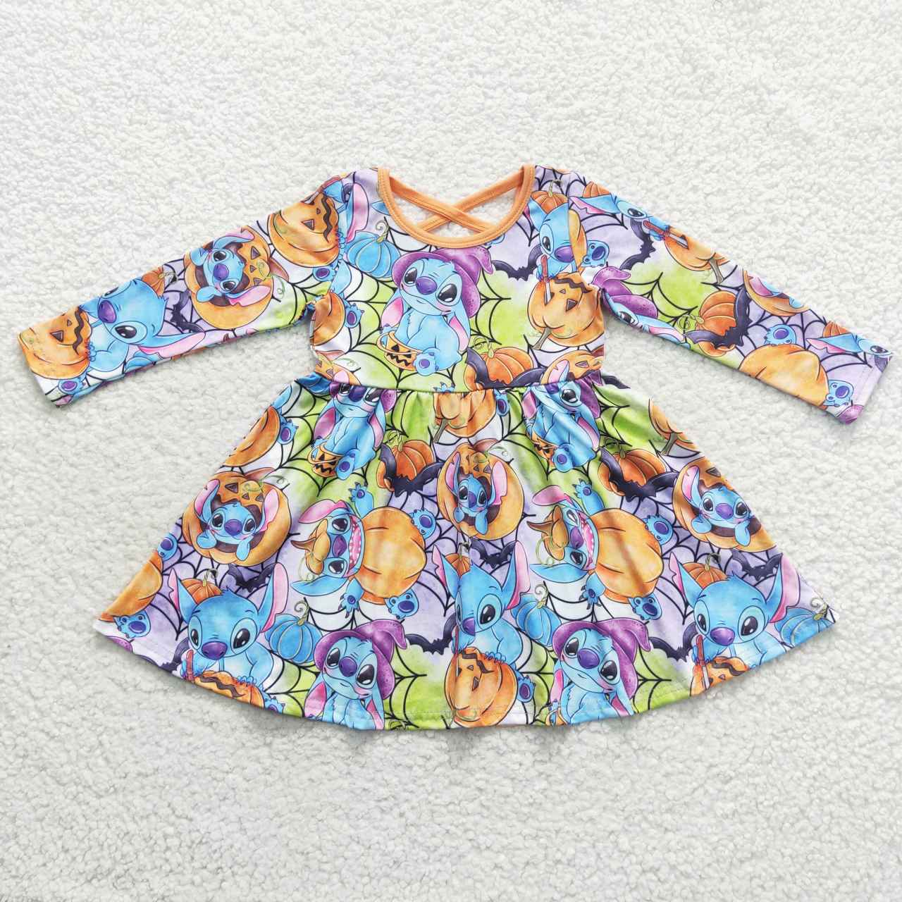 GLD0330 Orange cartoon animal with pumpkin print knee length Halloween dress