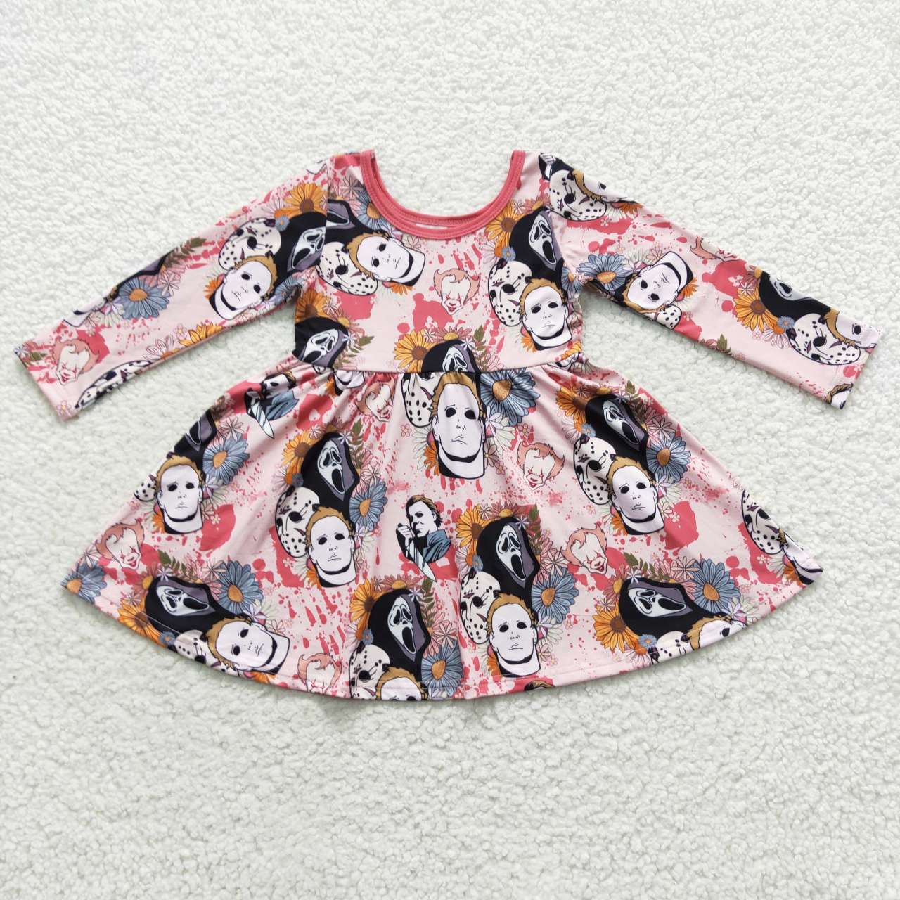 GLD0340 Horrible friends flowers print knee length Halloween dress