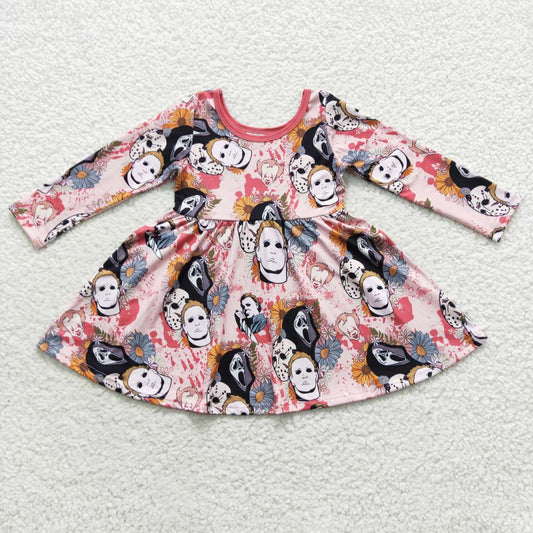 GLD0340 Horrible friends flowers print knee length Halloween dress