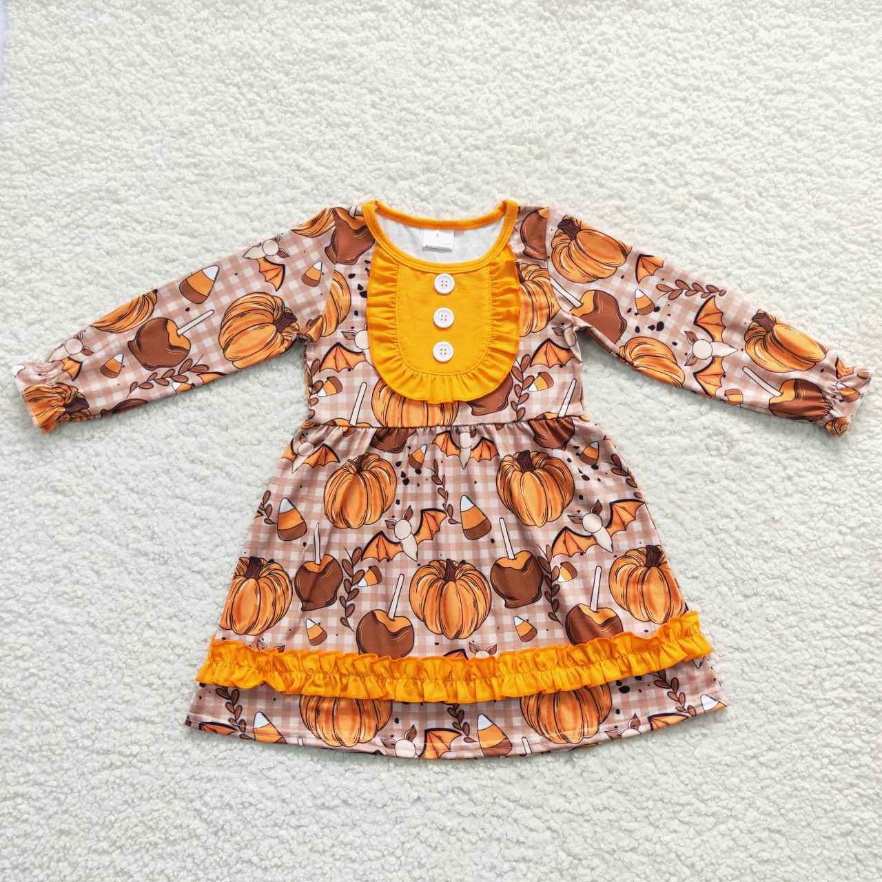 GLD0343 Fall pumpkin print knee length dress
