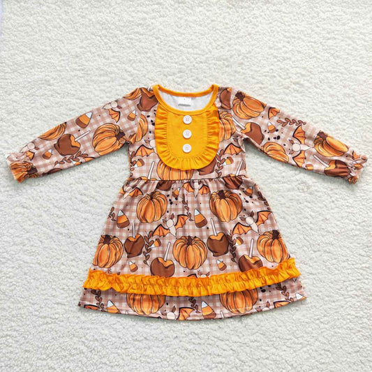 GLD0343 Fall pumpkin print knee length dress