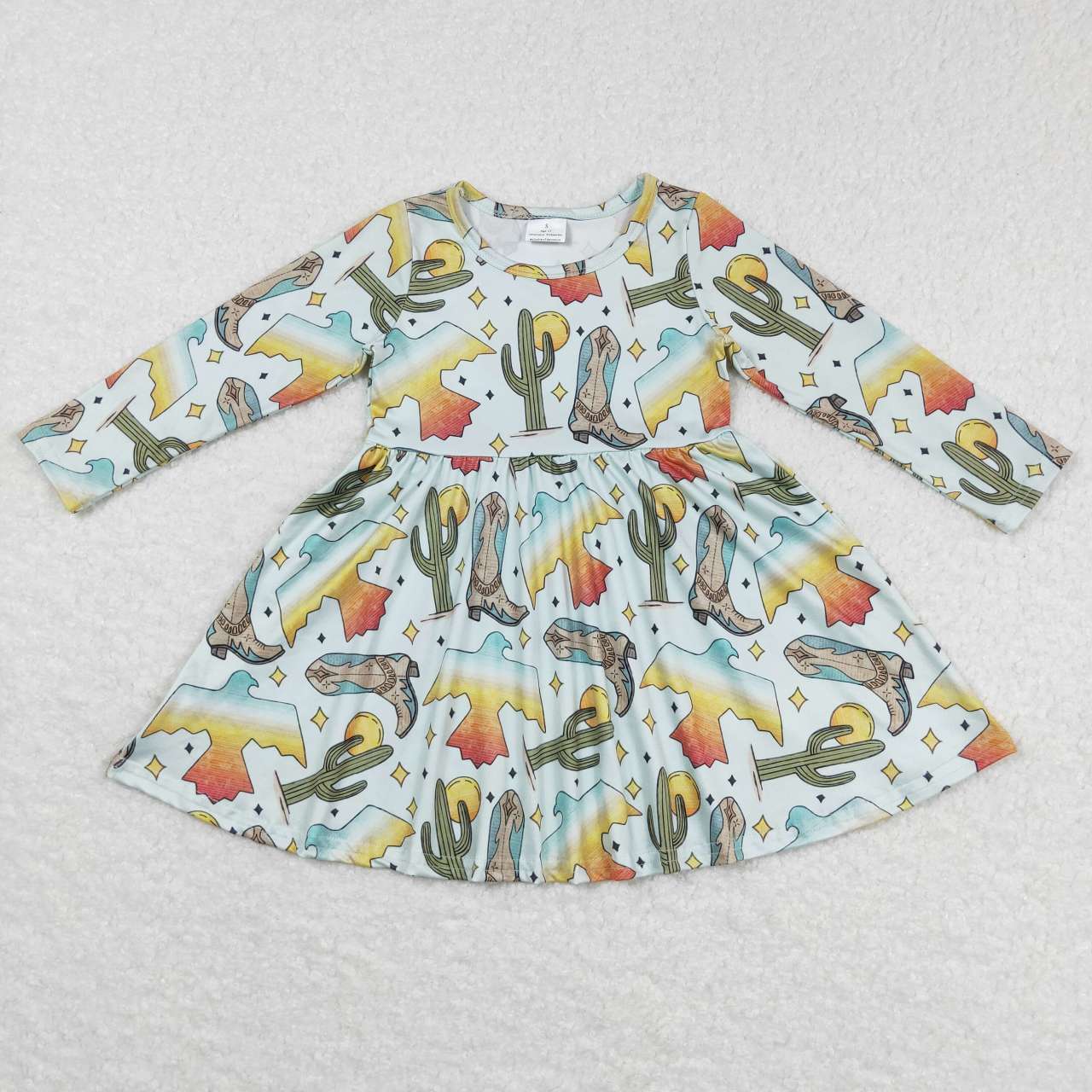 (Promotion)GLD0349 Boots Cactus Print Knee Length Western Dress