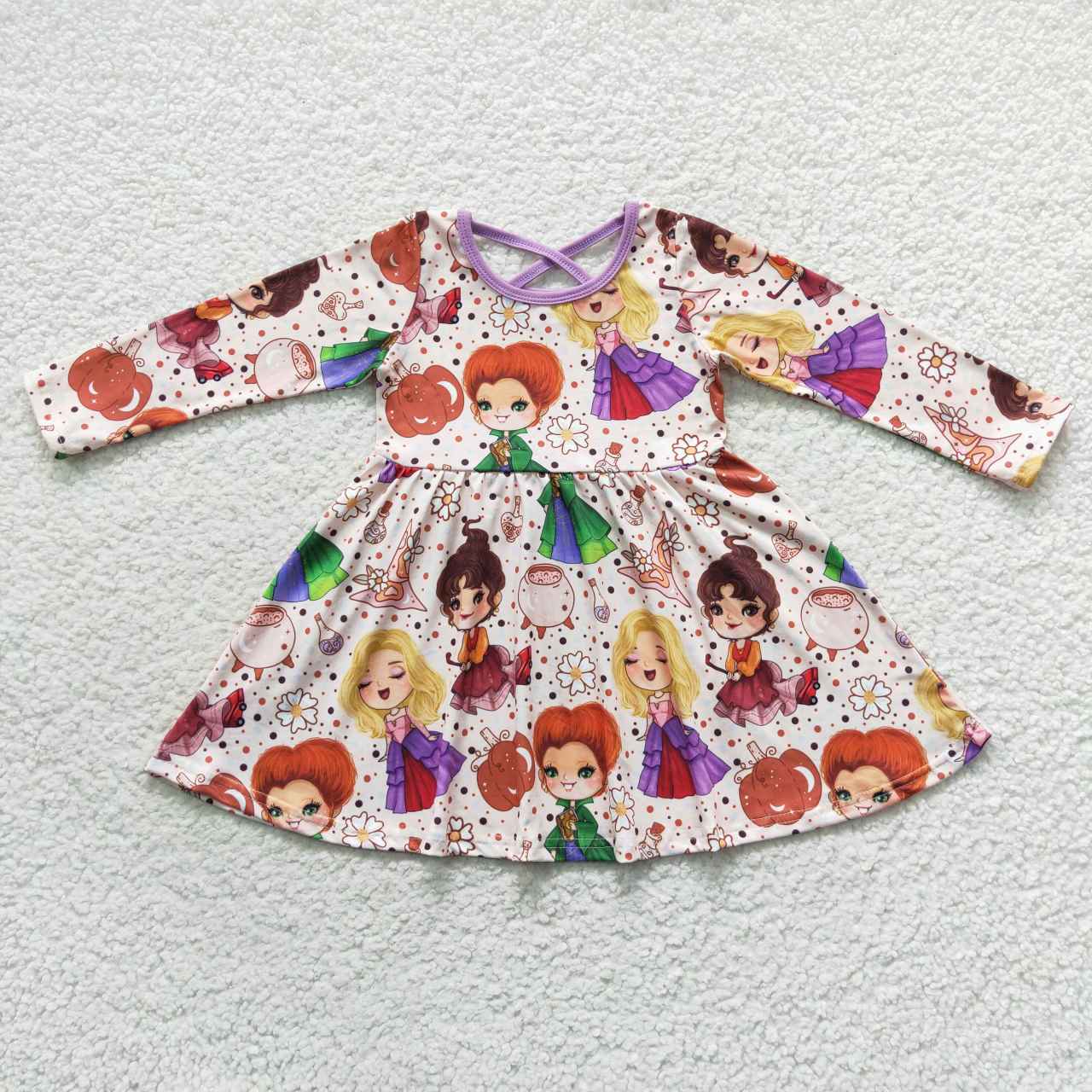 GLD0353 Witches pumpkin print girls knee length Halloween dress