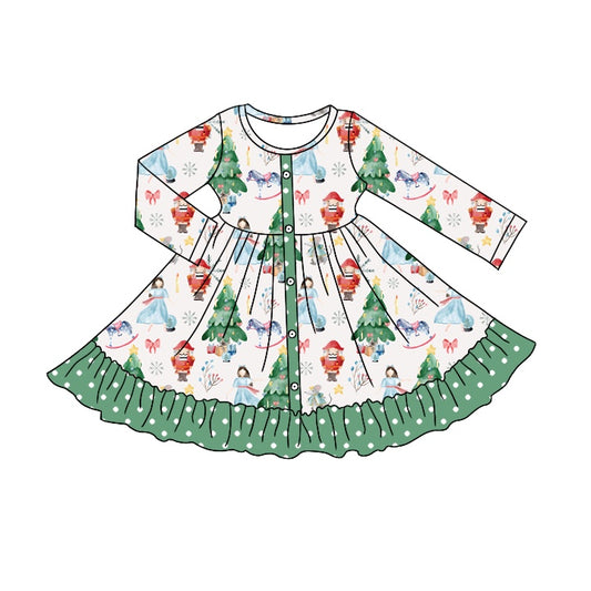 (Pre-order) GLD0373 Christmas soldier tree print girls knee length dress