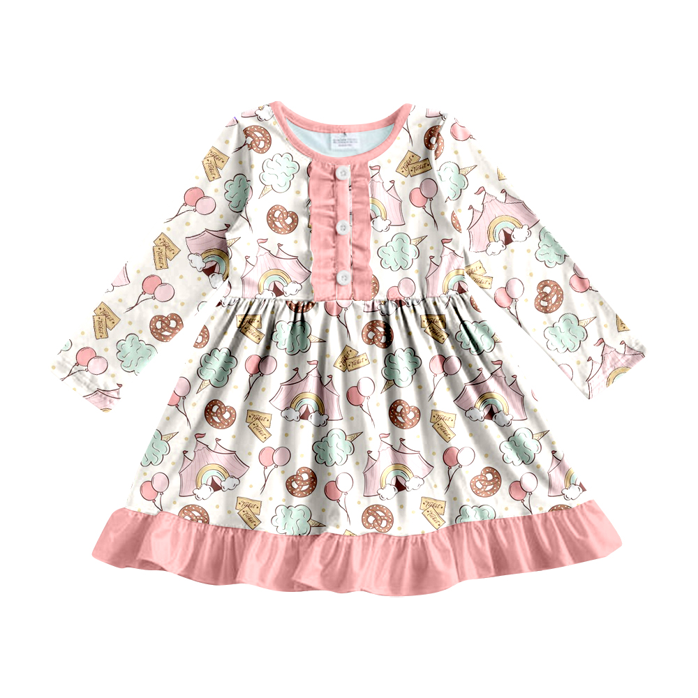 (Pre-order) GLD0379 Pink tent balloon ruffle girls knee length dress
