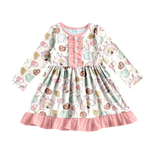 (Pre-order) GLD0379 Pink tent balloon ruffle girls knee length dress