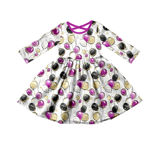 (Pre-order) GLD0415 Happy New Year balloon Girls Knee Length Dress