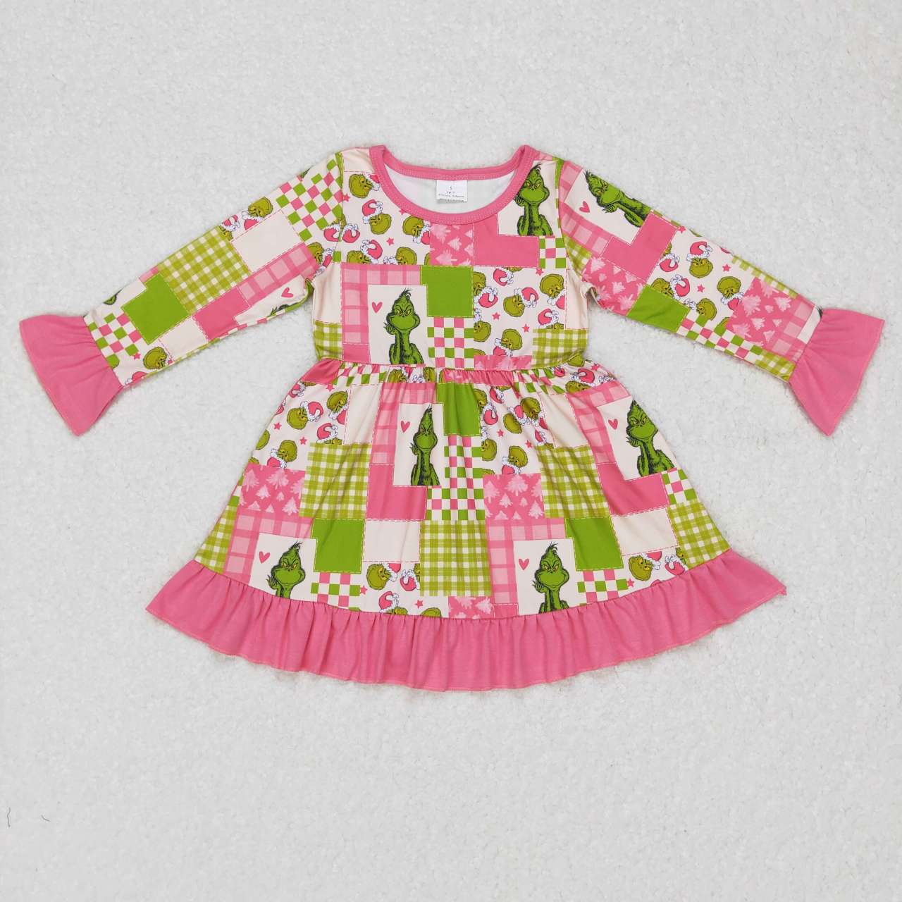 GLD0420 Christmas Frog Face Girls Knee Length Dress