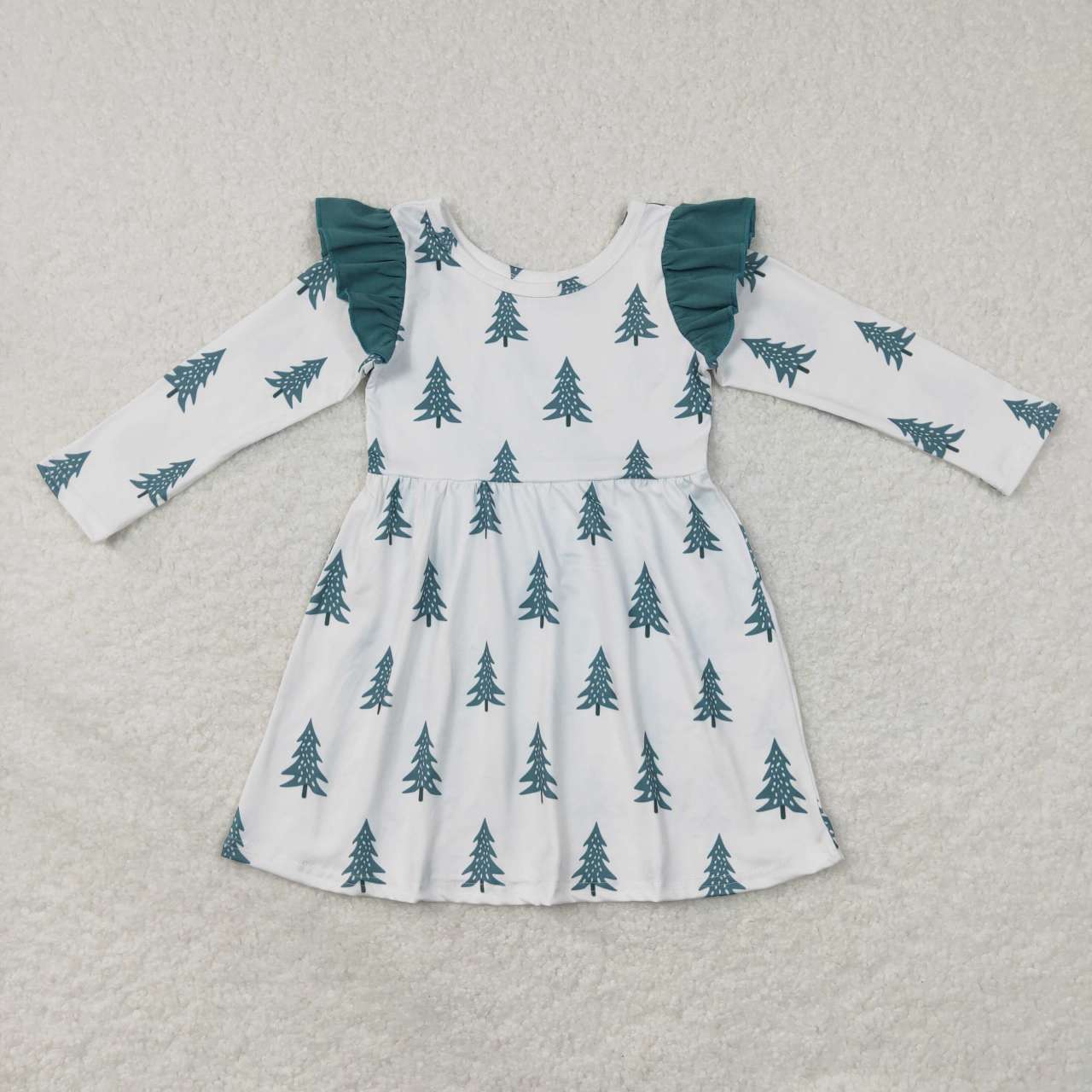 GLD0440 Christmas Tree Print Girls Knee Length Dress
