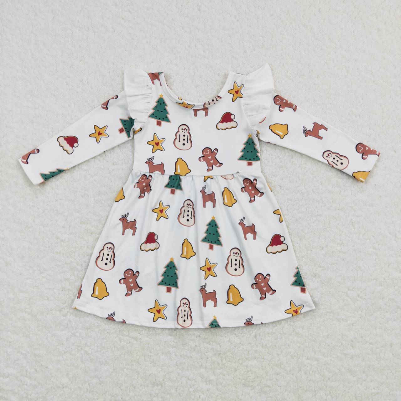 GLD0442 Christmas Tree Gingerbread Girls Knee Length Dress