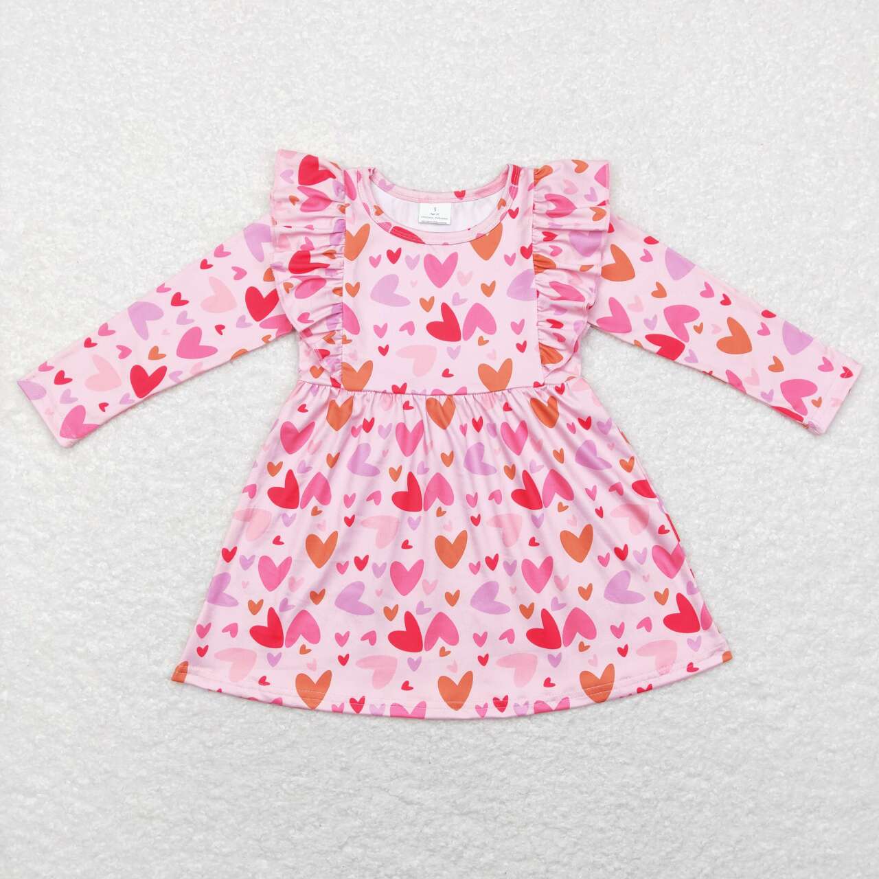 GLD0460 Pink Heart Print Girls Knee Length Valentine's Dress