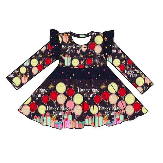 (Pre-order)GLD0476 Balloon Print Girls Knee Length Happy New Year Dress