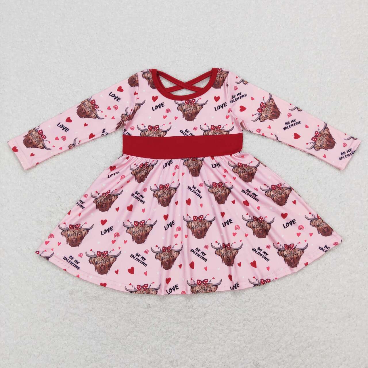 Highland Cow Heart Love Print Girls Valentine's Sisters Matching Clothes