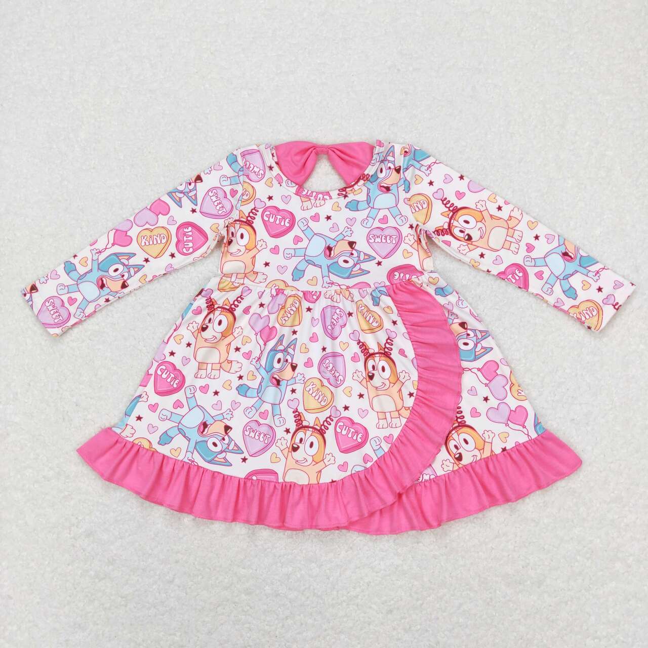 GLD0497 Cartoon Dog Heart Print Girls Valentine's Dress