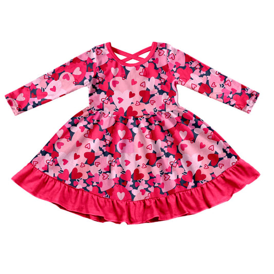 (Pre-order)GLD0502 Heart Print Girls Valentine's Knee Length Dress