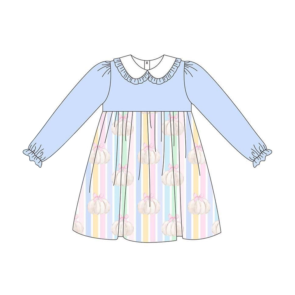 (Pre-order)GLD0509 Pumpkin Print Girls Knee Length Fall Dress