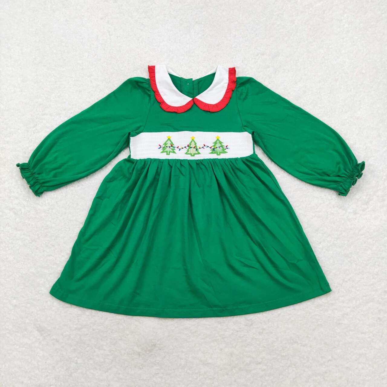 Christmas Tree Green Embroidery Sister Matching Clothes
