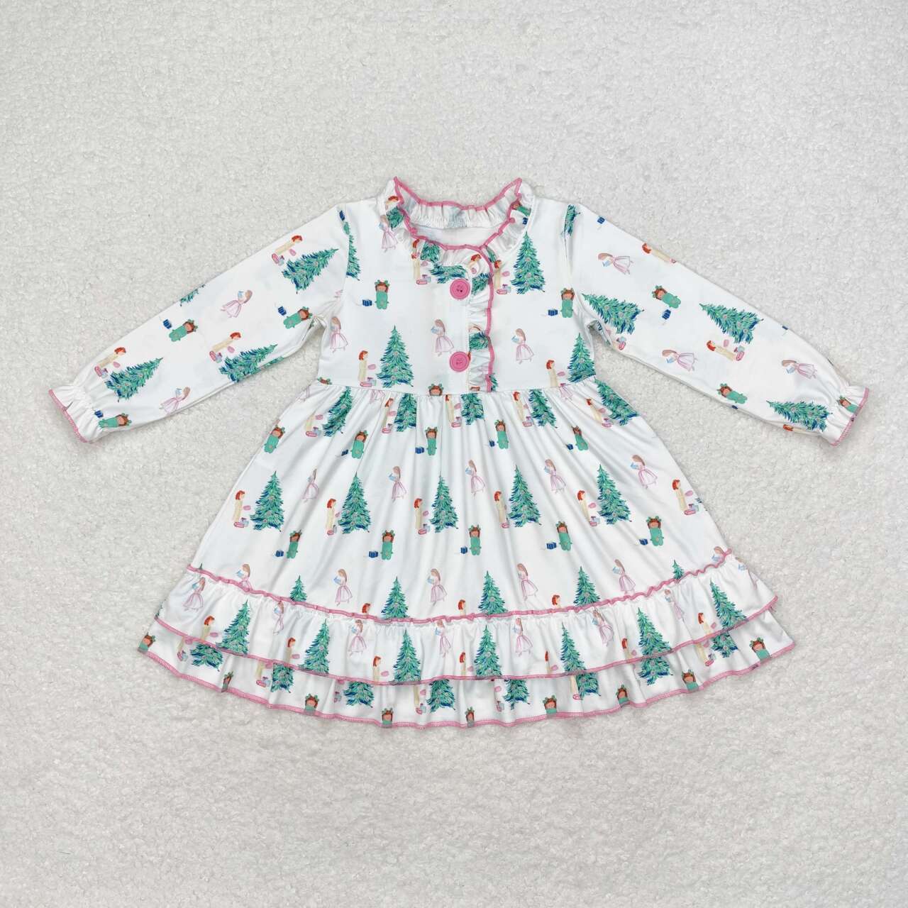 GLD0622 Christmas Tree Print Girls Knee Length Pajamas Gown Dress
