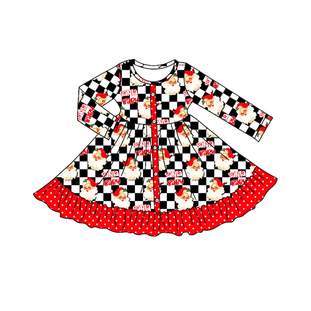 (Pre-order)GLD0638 Sanat Plaid Print Girls Knee Length Christmas Dress