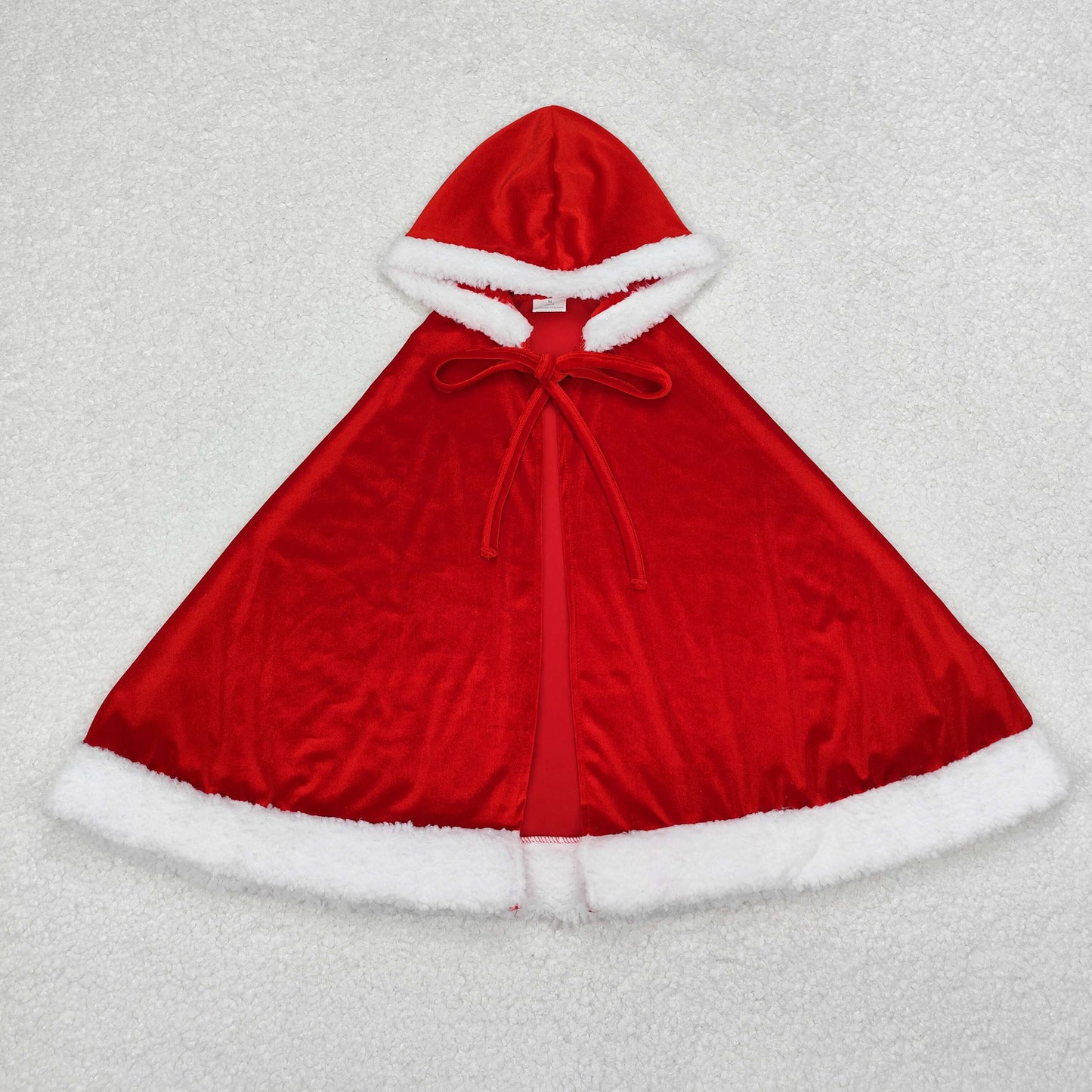 GLD0726 Red Color Velvet White Ruffle Hoodie Girls Christmas Cloak