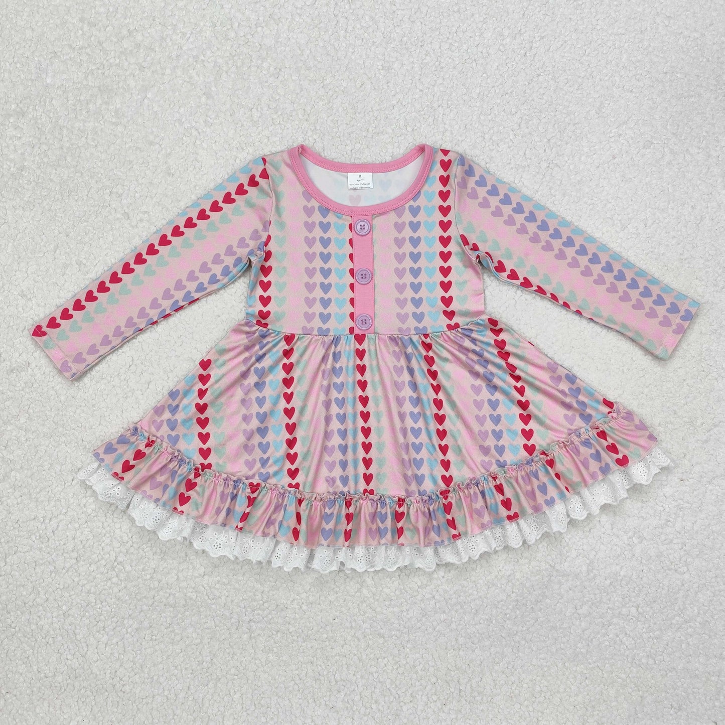 GLD0877 Colorful Hearts Print Girls Knee Length Dress