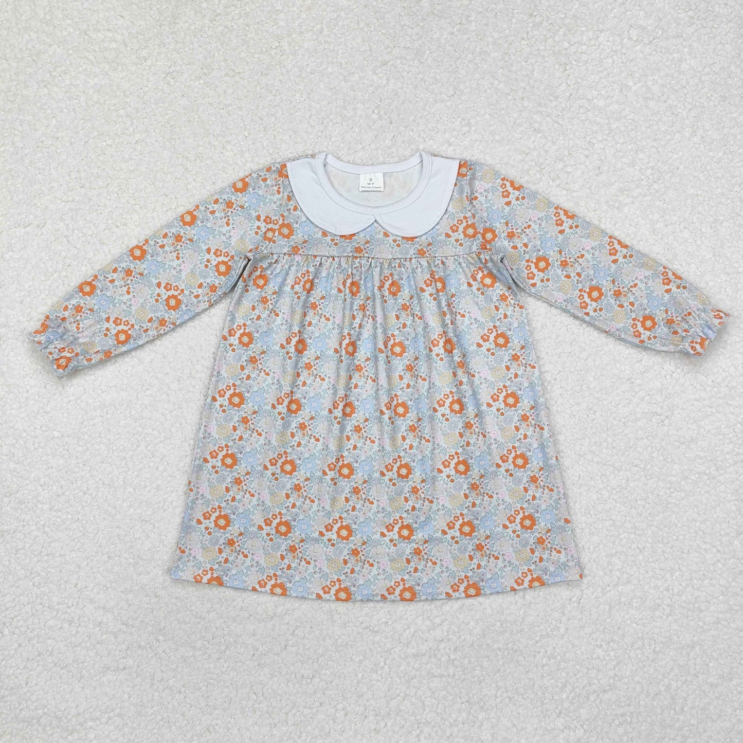 GLD0885 Small Flowers Print Girls Long Sleeve Knee Length Dress