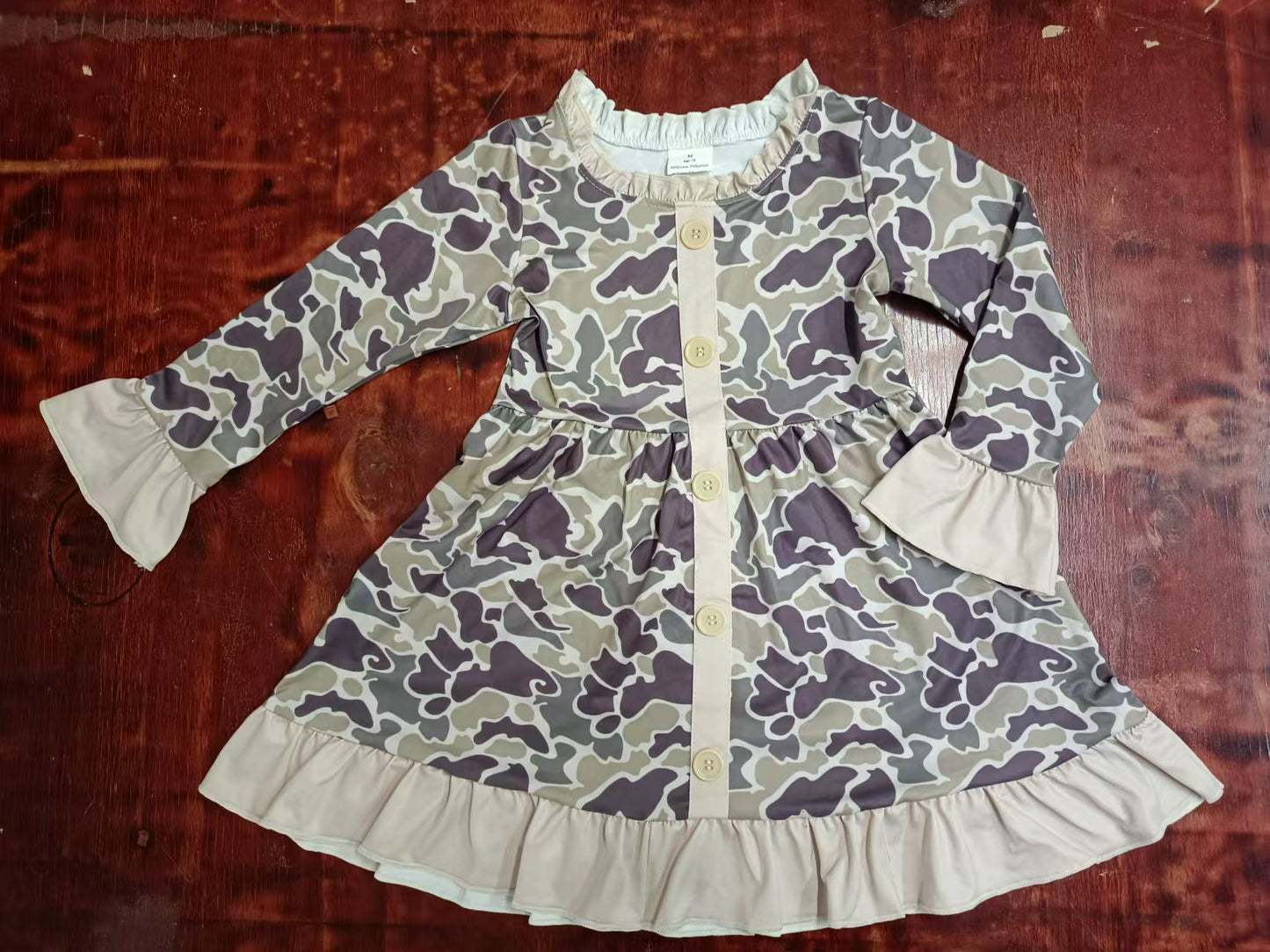 (Custom Design Preorder MOQ 3) Camo Print Girls Fall Knee Length Dress