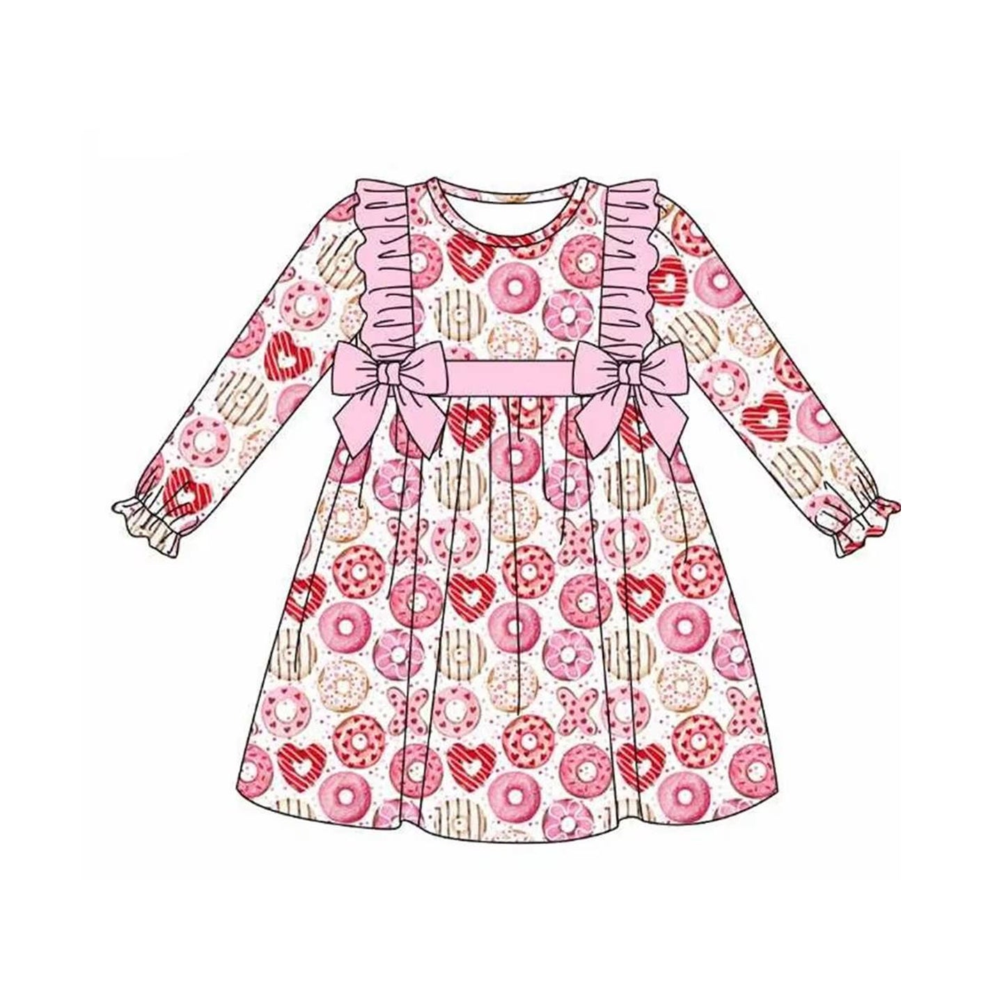 (Pre-order)GLD0966 Donut Pink XO Print Girls Valentine's Day Knee Length Dress