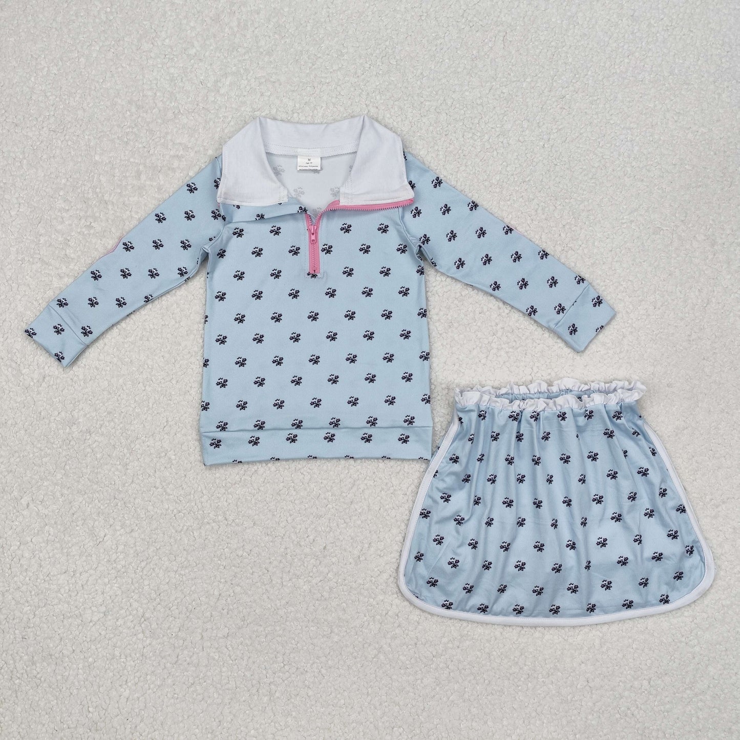 7 Colors Flowers Long Sleeve Zip Top Skirts Shorts Girls Sports Clothes Set Sisters Wear