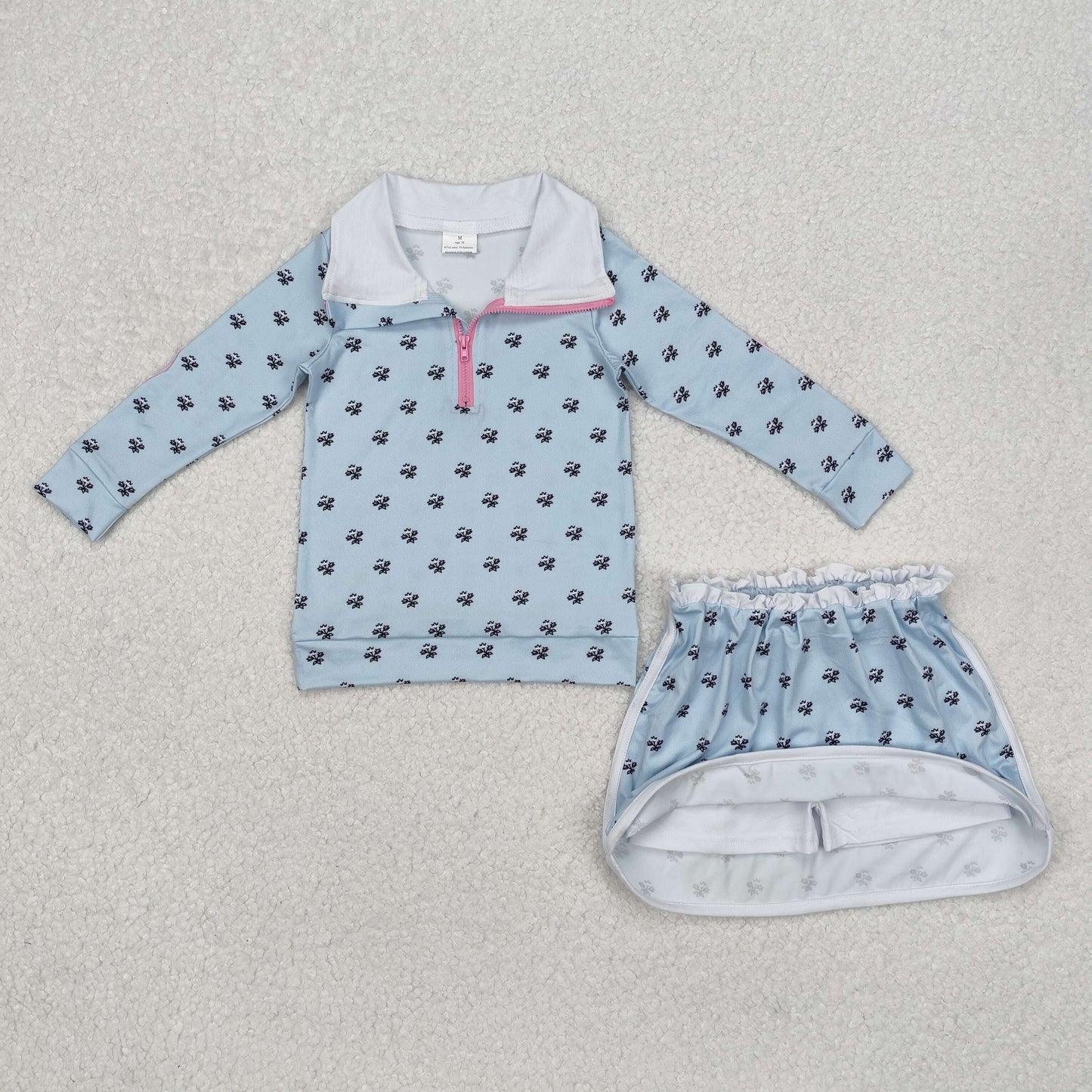 7 Colors Flowers Long Sleeve Zip Top Skirts Shorts Girls Sports Clothes Set Sisters Wear