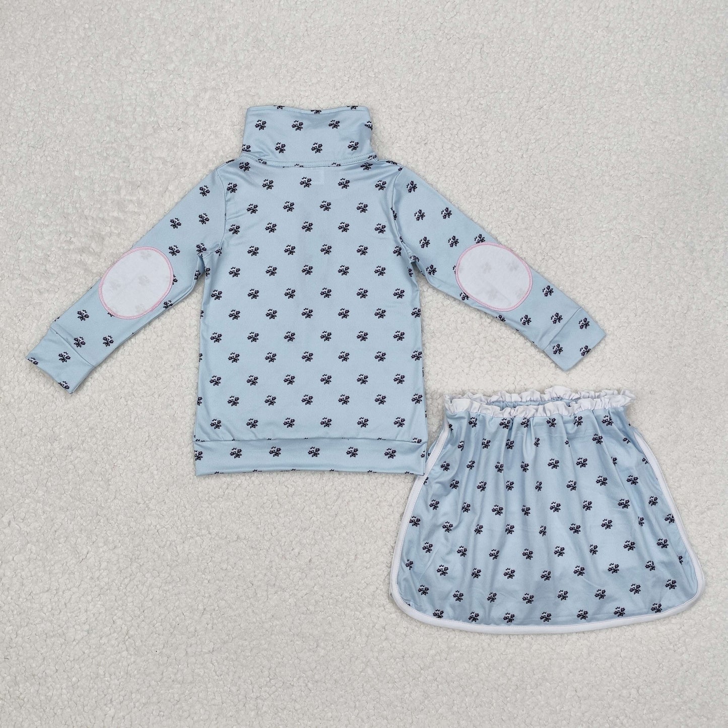 7 Colors Flowers Long Sleeve Zip Top Skirts Shorts Girls Sports Clothes Set Sisters Wear