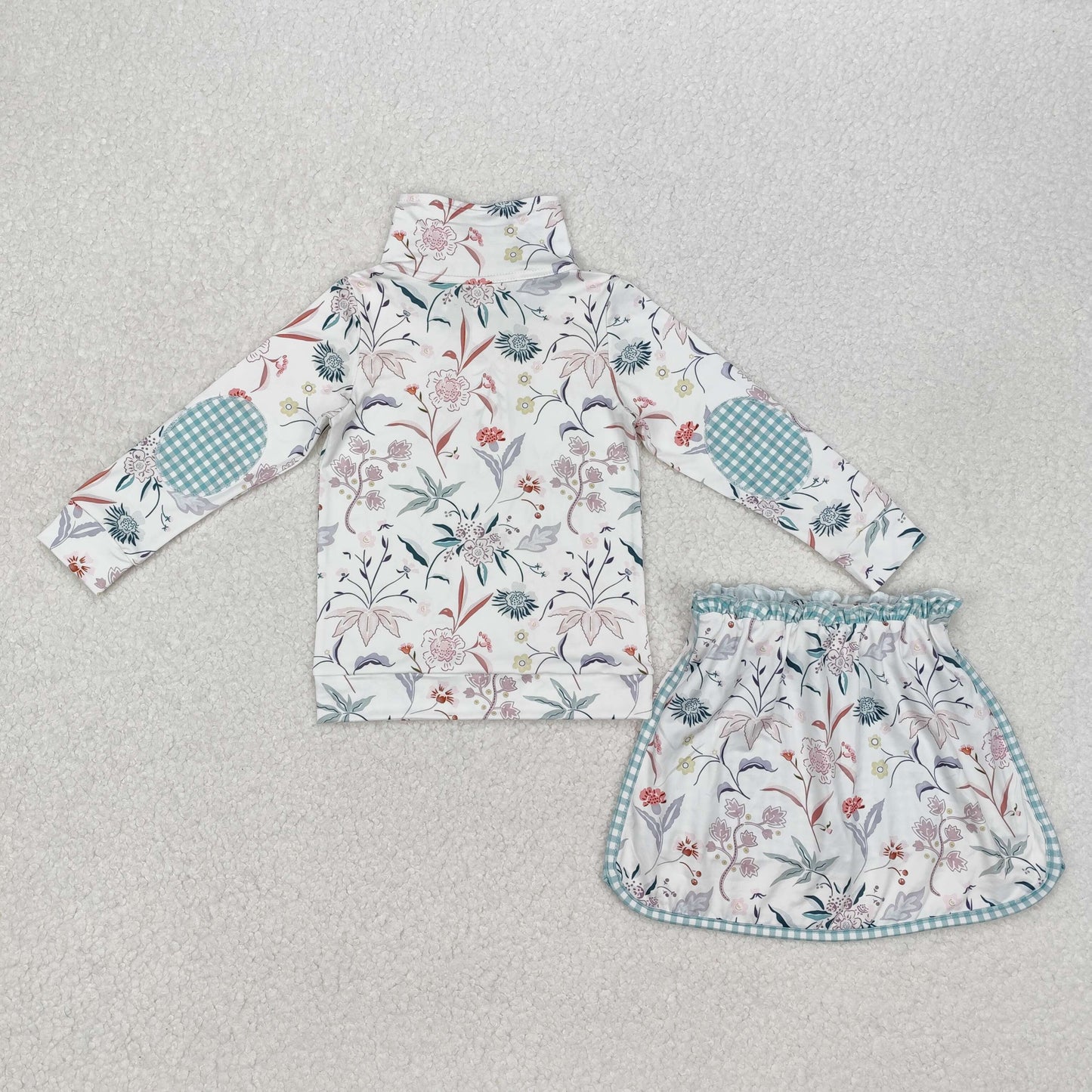 7 Colors Flowers Long Sleeve Zip Top Skirts Shorts Girls Sports Clothes Set Sisters Wear