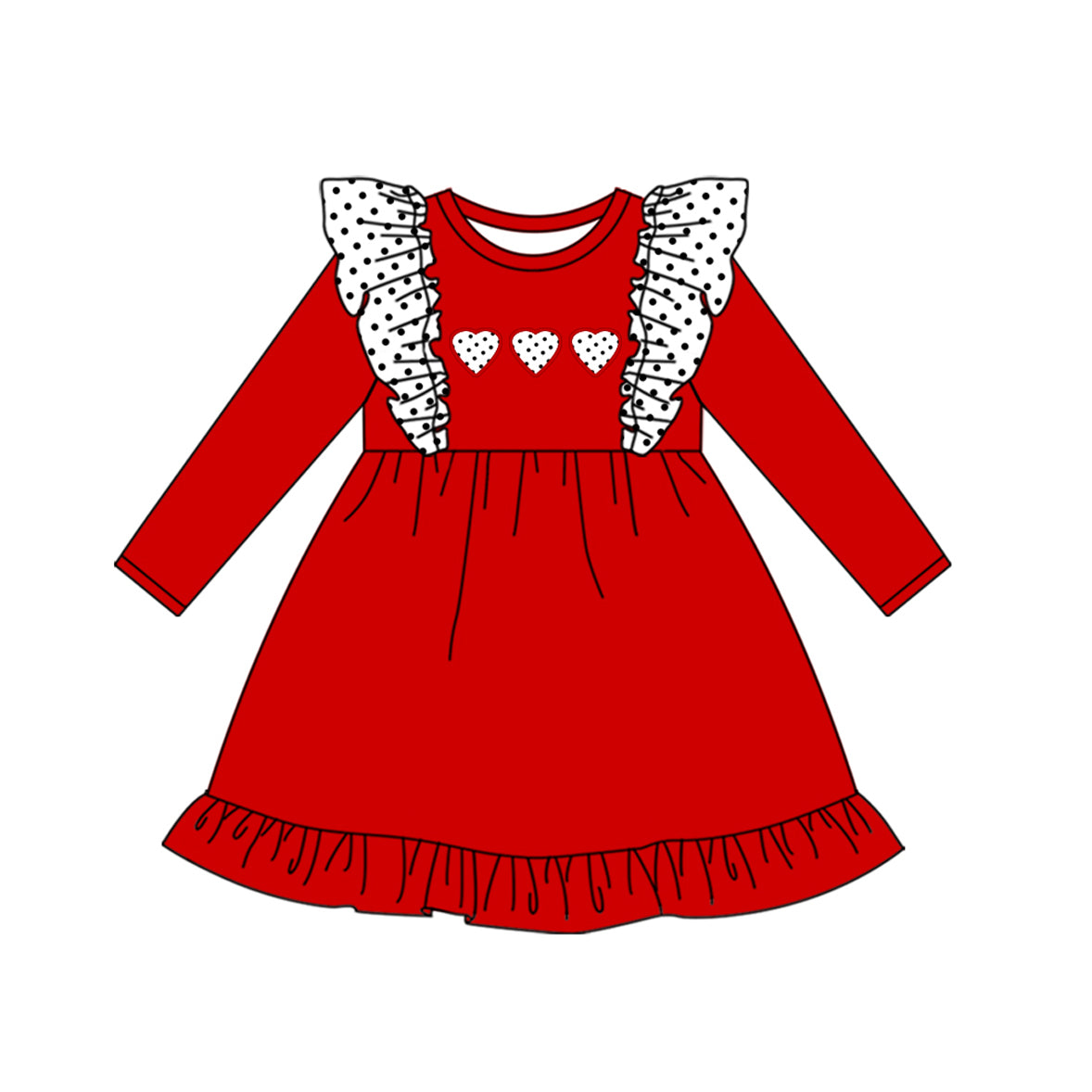 (Pre-order)GLD0986 Heart Red Print Girls Valentine's Day Knee Length Dress