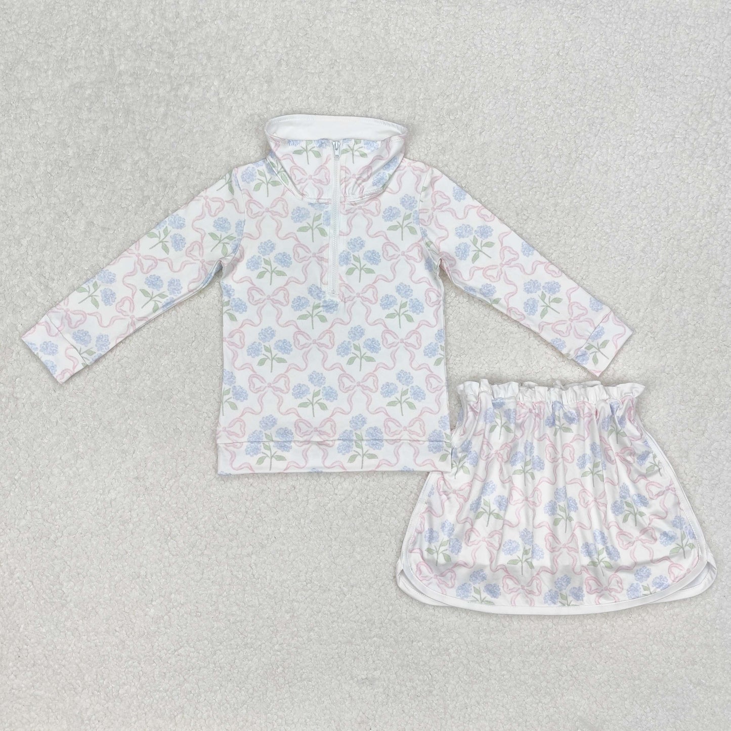 7 Colors Flowers Long Sleeve Zip Top Skirts Shorts Girls Sports Clothes Set Sisters Wear