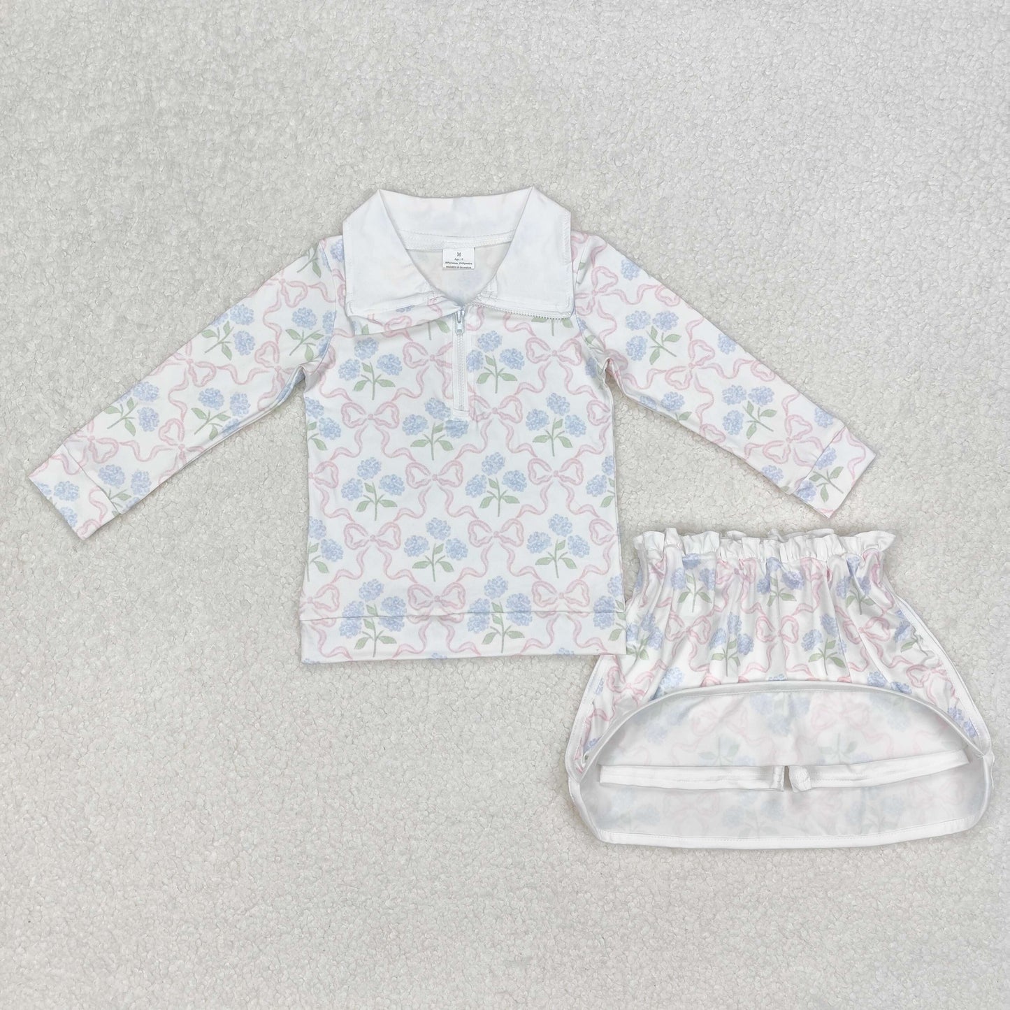 7 Colors Flowers Long Sleeve Zip Top Skirts Shorts Girls Sports Clothes Set Sisters Wear