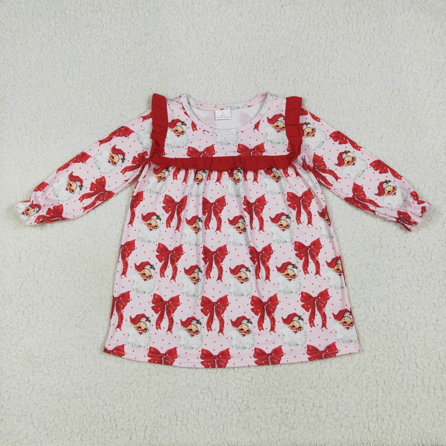 Santa Red Bows Print Girls Christmas Clothes Sisters Matching Wear
