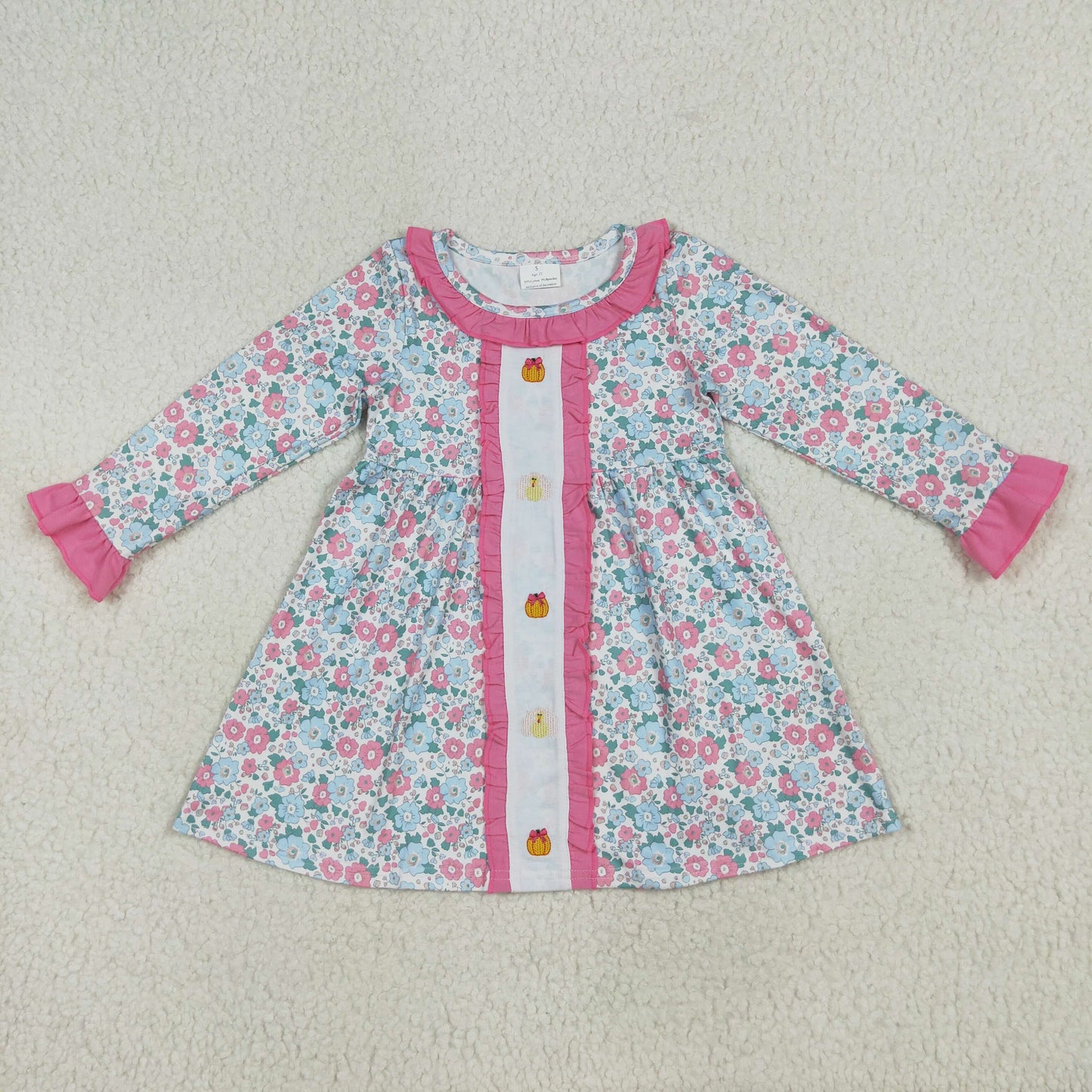 Turkey Pumpkin Embroidery Flowers Print Girls Thanksgiving Clothes Sisters Matching Wear