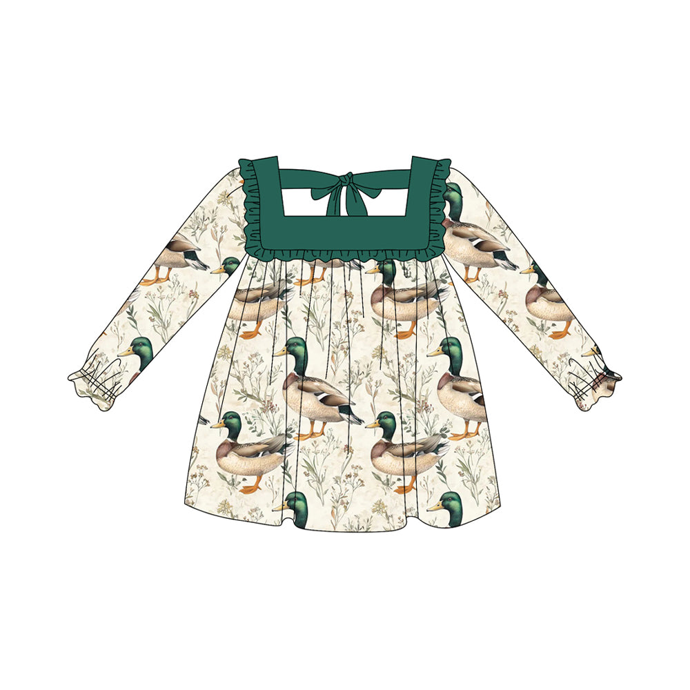 (Pre-order)GLD1057 Duck Print Girls Fall Knee Length Dress