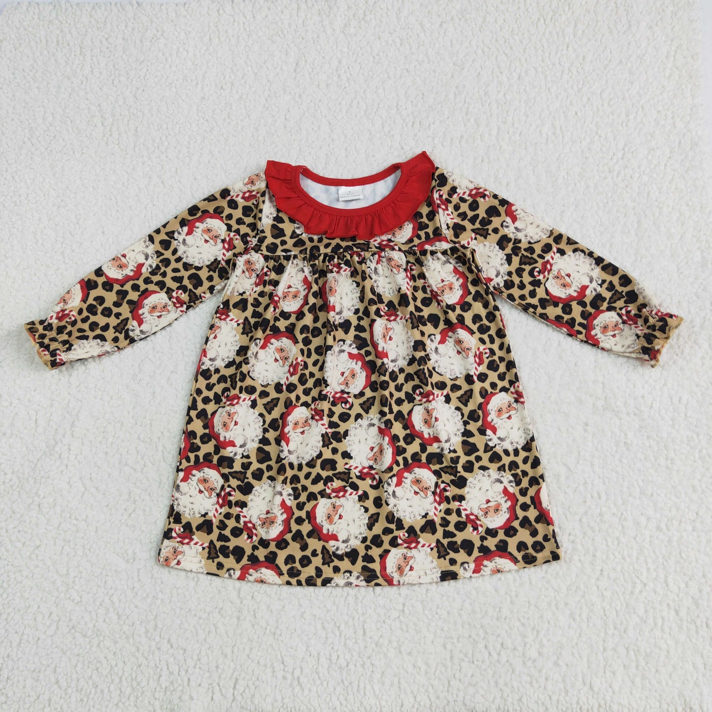 Santa Leopard Print Girls Christmas Clothes Sisters Matching Wear