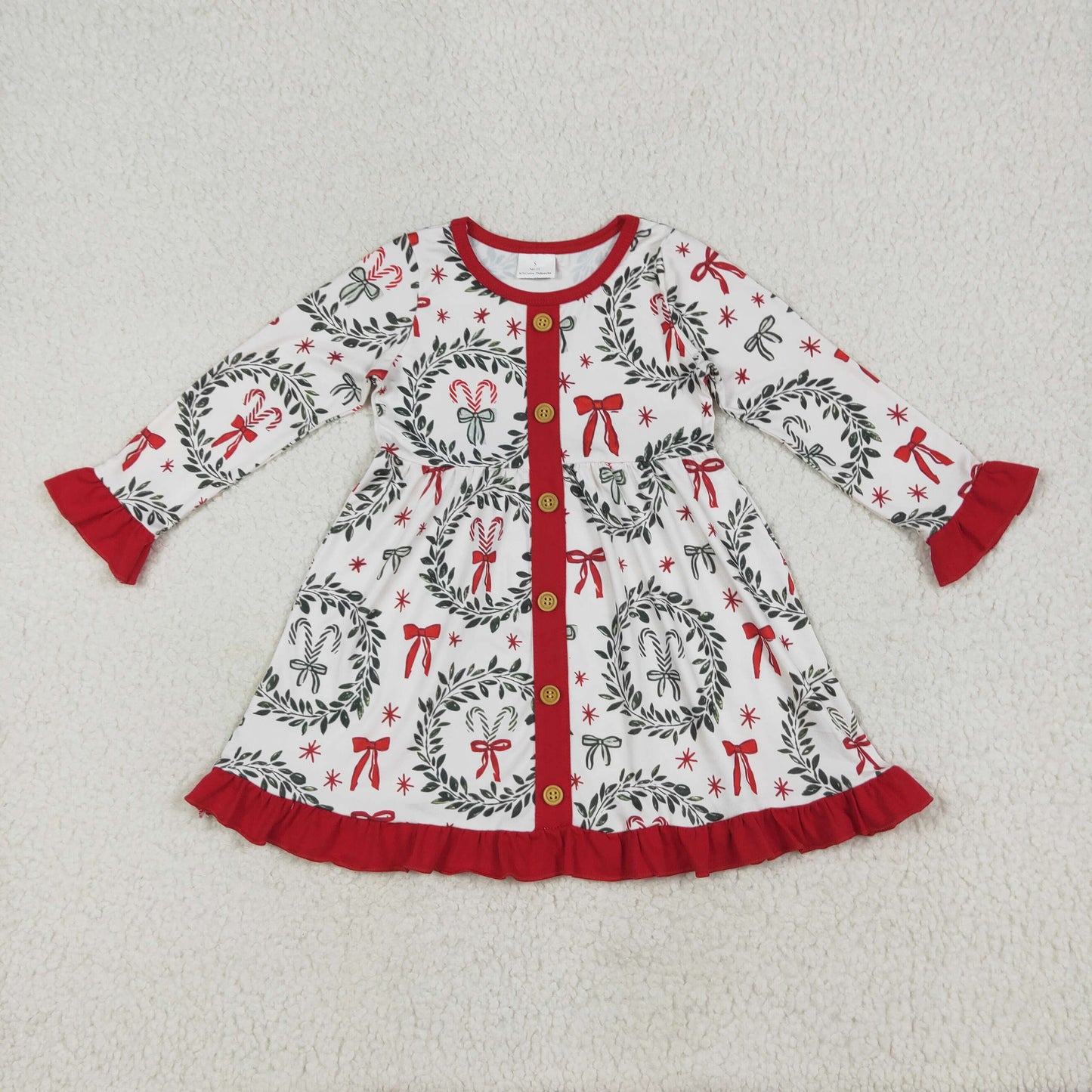 Candy Cane Bows Print Girls Christmas Clothes Sisters Matching Wear
