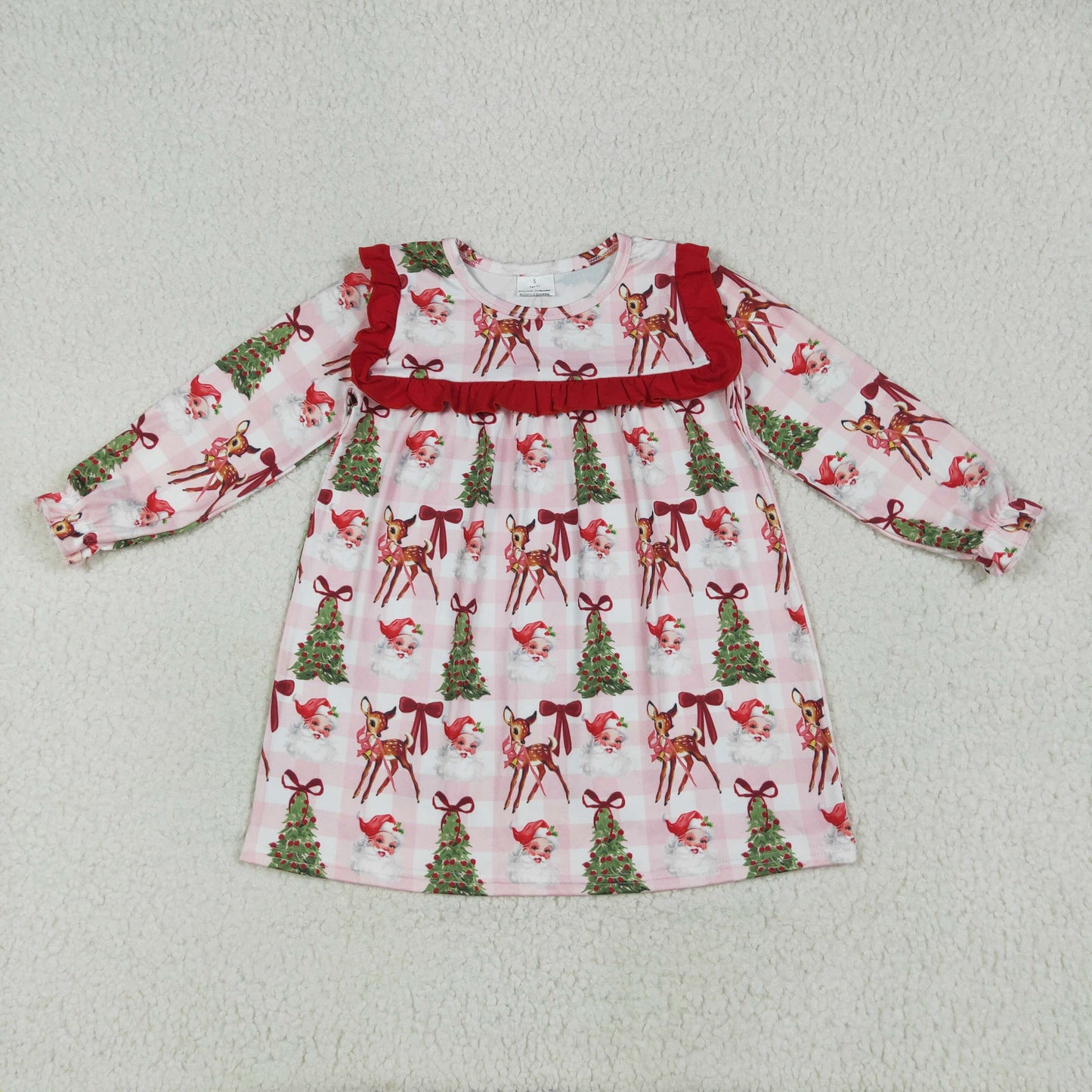 Santa Deer Bows Print Girls Christmas Clothes Sisters Matching Wear