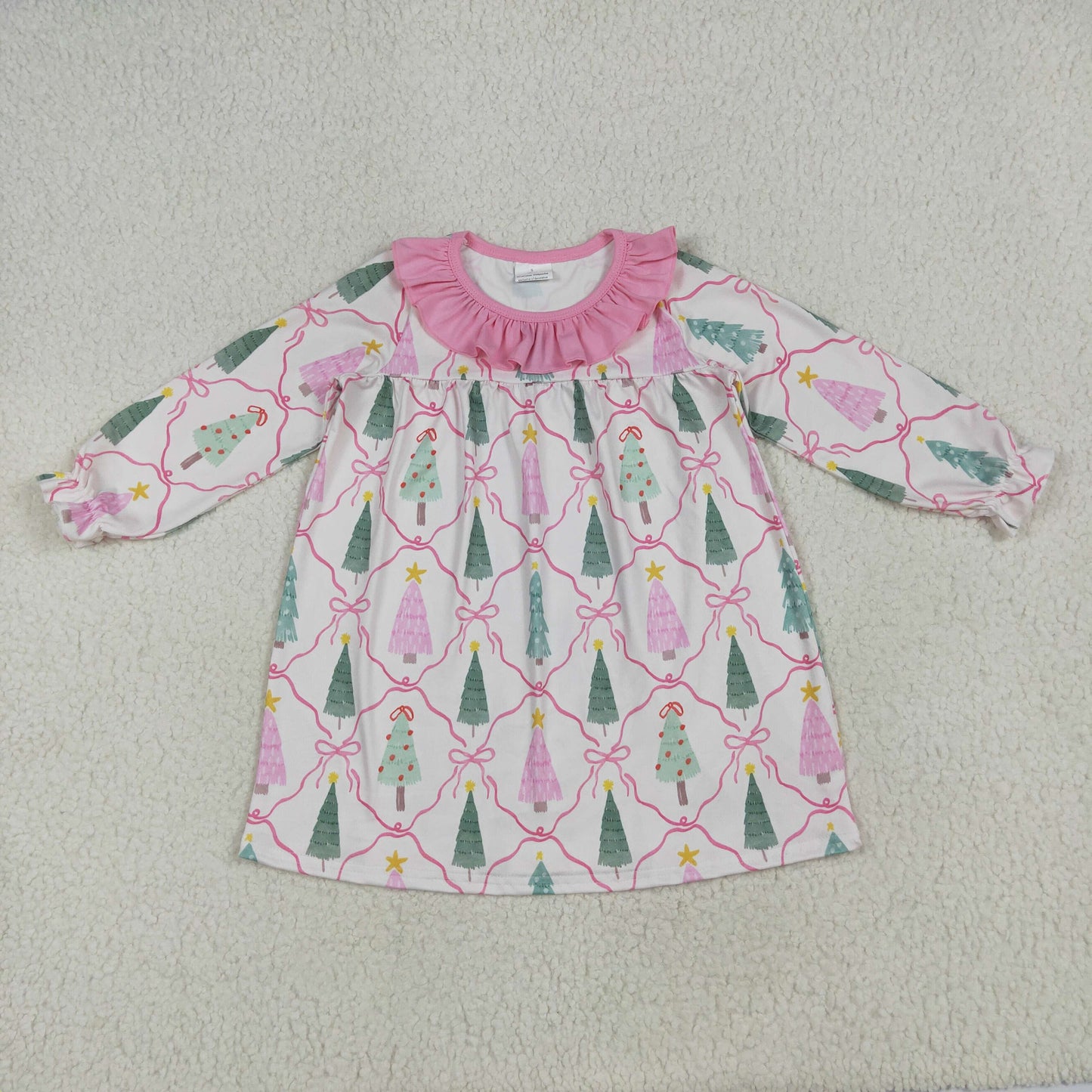 Tree Bows Print Girls Christmas Clothes Sisters Matching Wear