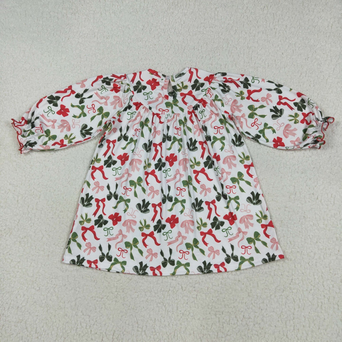 MERRY CHRISTMAS Embroidery Red Green Bows Sisters Smocked Matching Clothes
