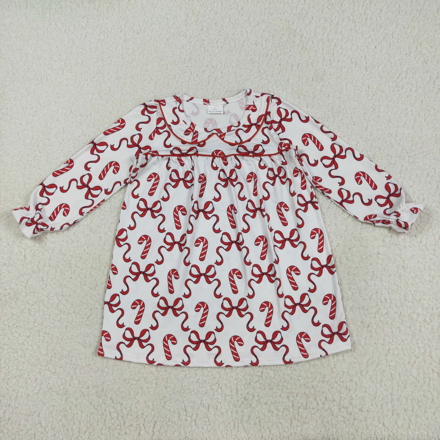 Candy Cane Red Bows Print Girls Christmas Clothes Sisters Matching Wear