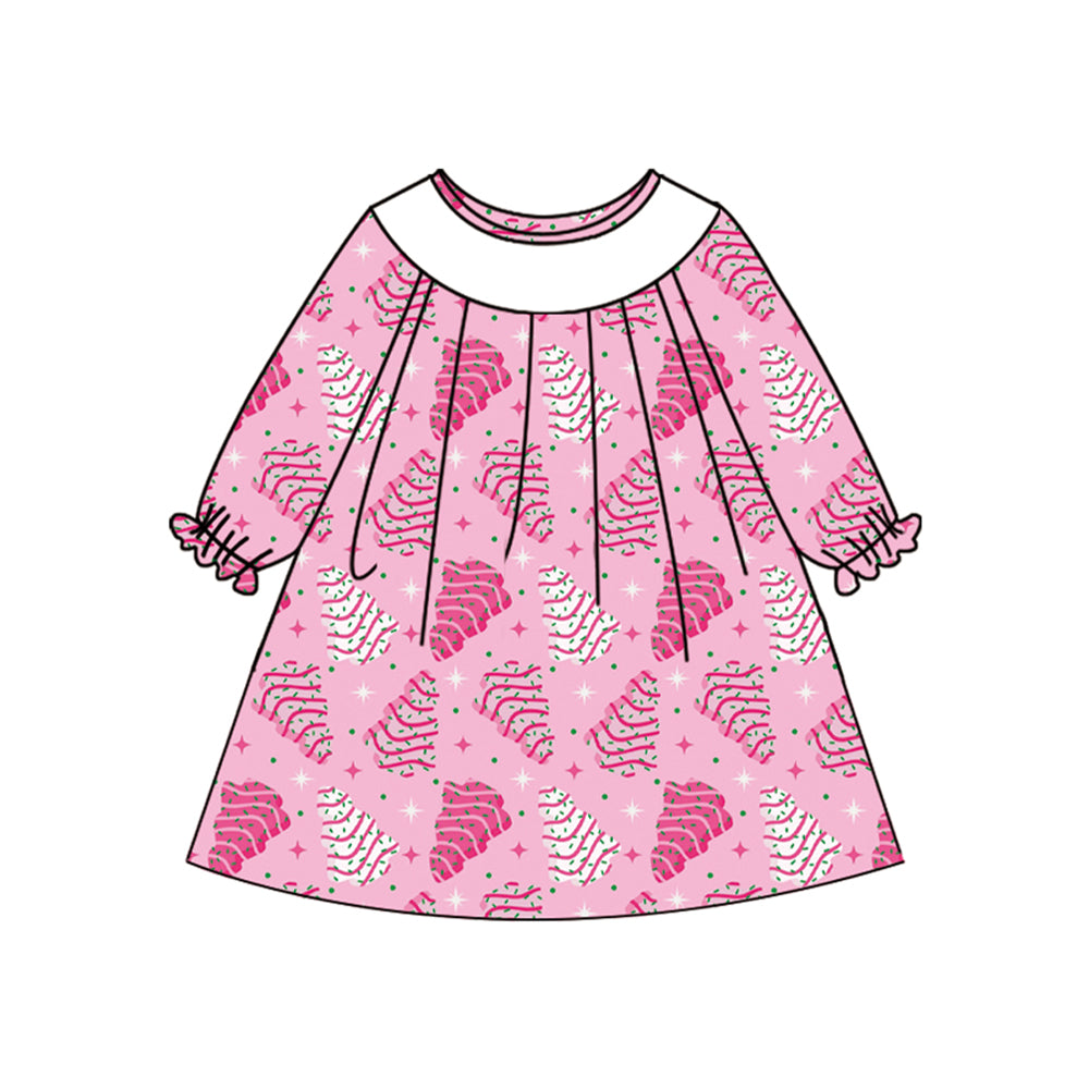 (Pre-order)GLD1137 Debbie Cake Print Girls Christmas Knee Length Dress