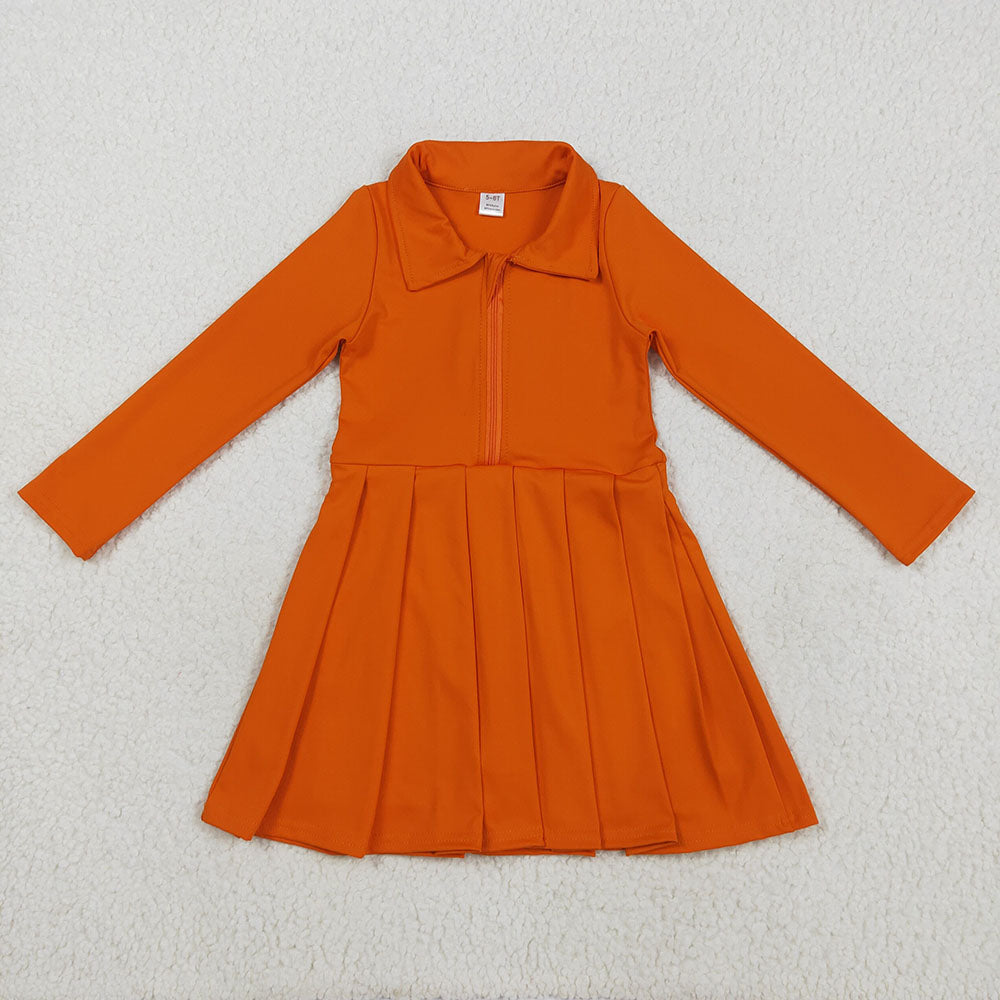 8 Colors Girls Long Sleeve Zipper Knee Length Yoga Dress Sisters Wear