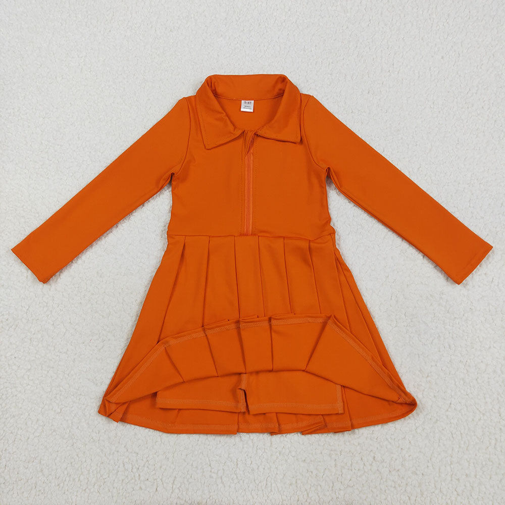 8 Colors Girls Long Sleeve Zipper Knee Length Yoga Dress Sisters Wear