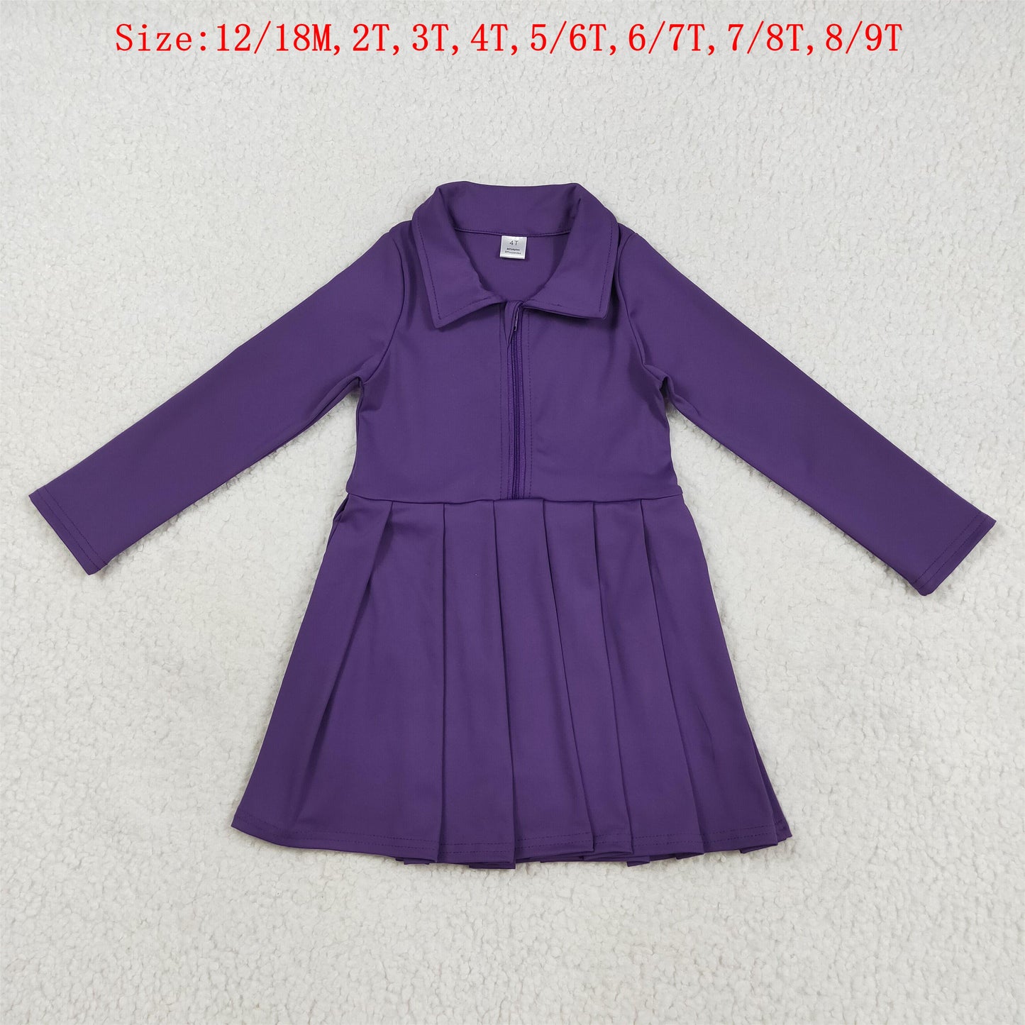 GLD1152 Purple Color Girls Long Sleeve Zipper Knee Length Yoga Dress